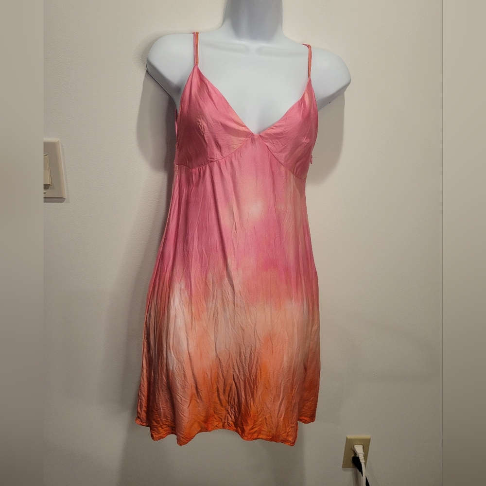 Zara size xs pink/orange tie dye babydoll mini slip dress